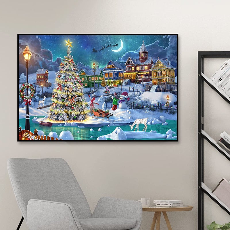 MBNTJHT Christmas Night Diamond Painting  DIY 5D Diamond Painting Kits for Adults Full Drill  Christmas Tree with Moon Diamond Painting Well Decor 28x16 inch - Image 4